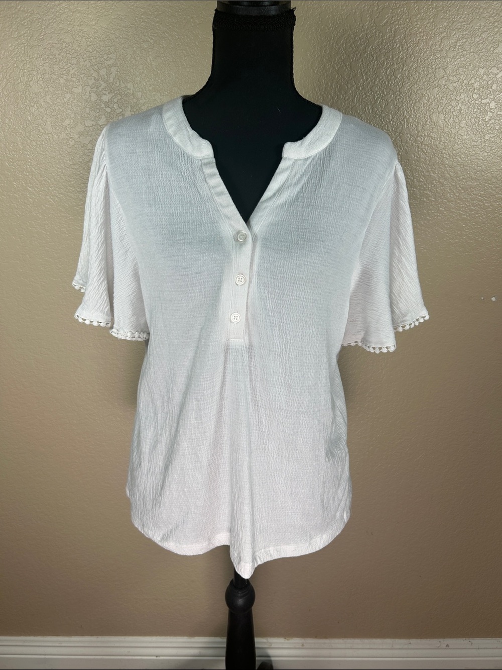 Alison Andrews Button Henley Flutter Sleeve Top – Casual Lightweight Blouse